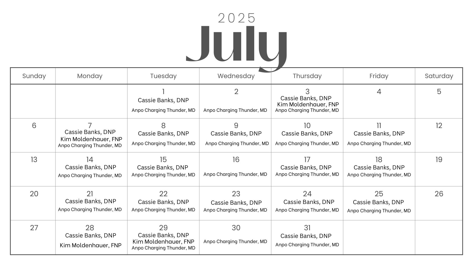 Gordon Clinic Schedule Image