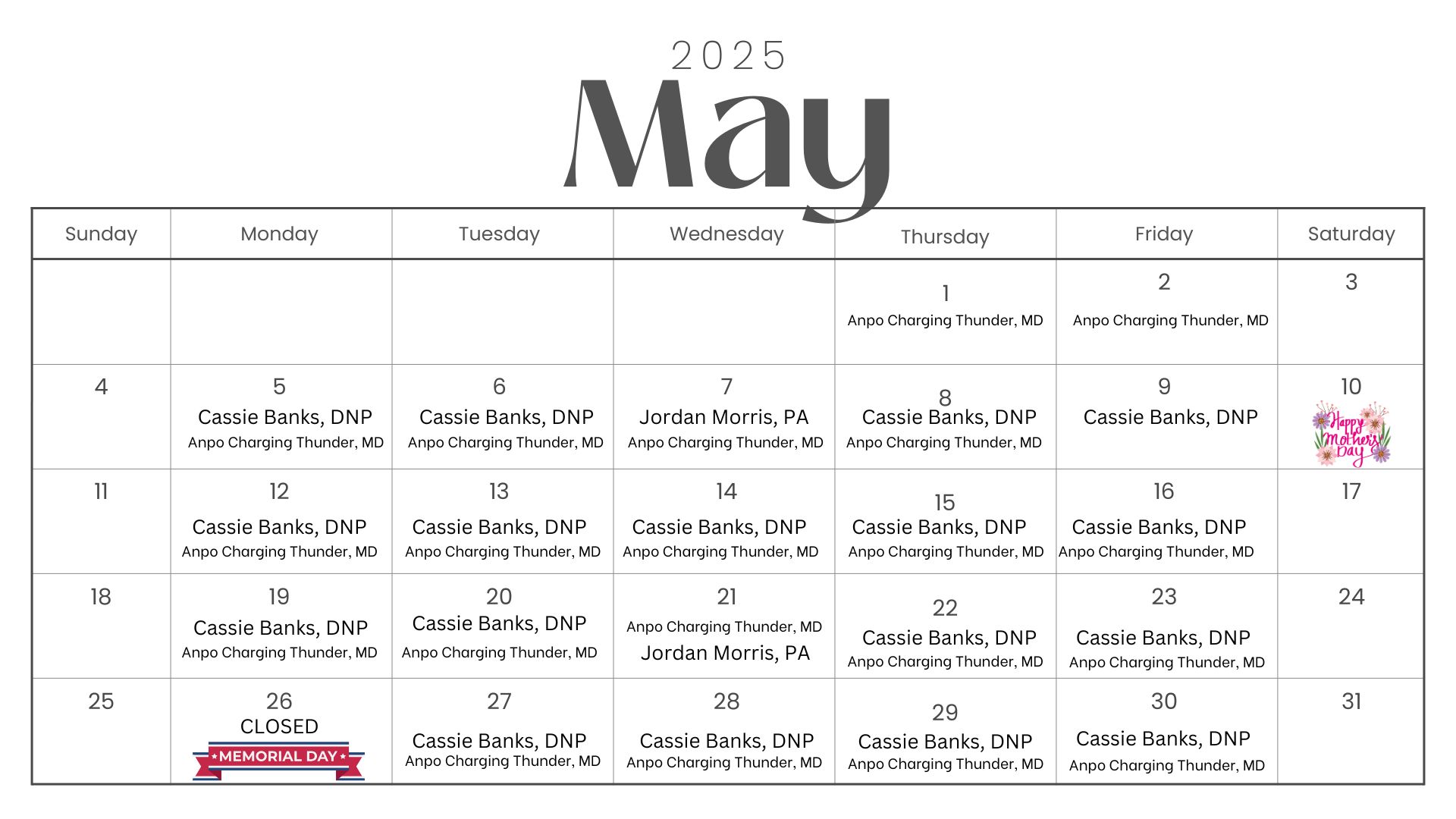 Gordon Clinic Schedule Image