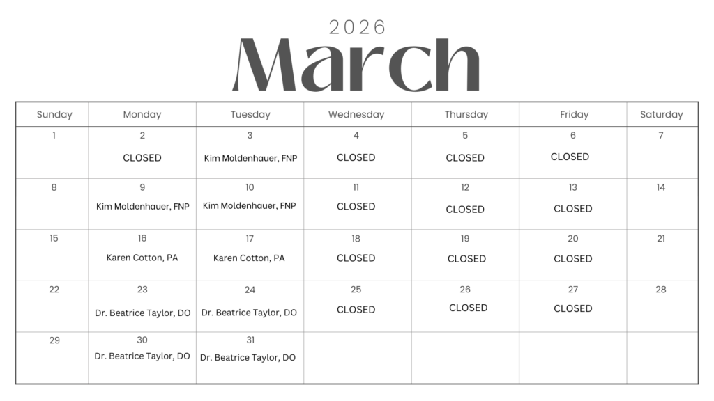 photo of the Rushville Clinic Schedule in March