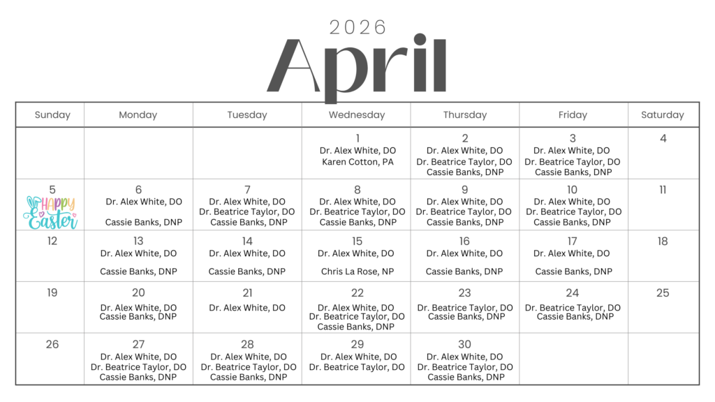 Gordon Clinic Schedule photo of Gordon Clinic Schedule in April