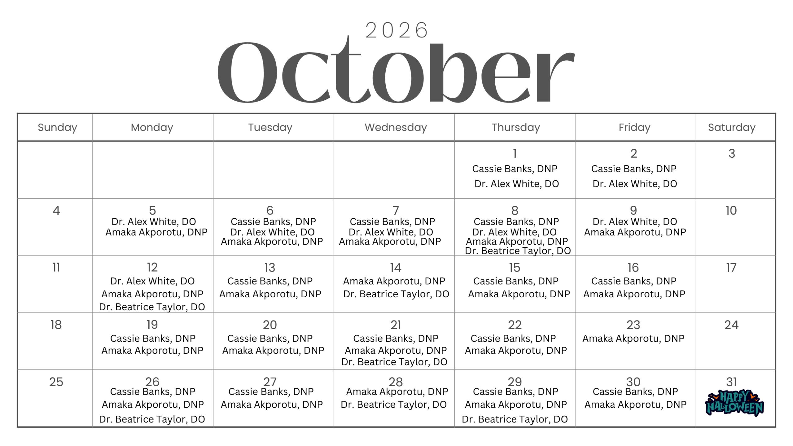 picture of Gordon Clinic schedule